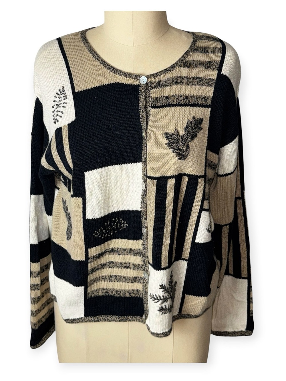 Vintage Christopher & Banks XL Hand Embroidered Patchwork Cardigan